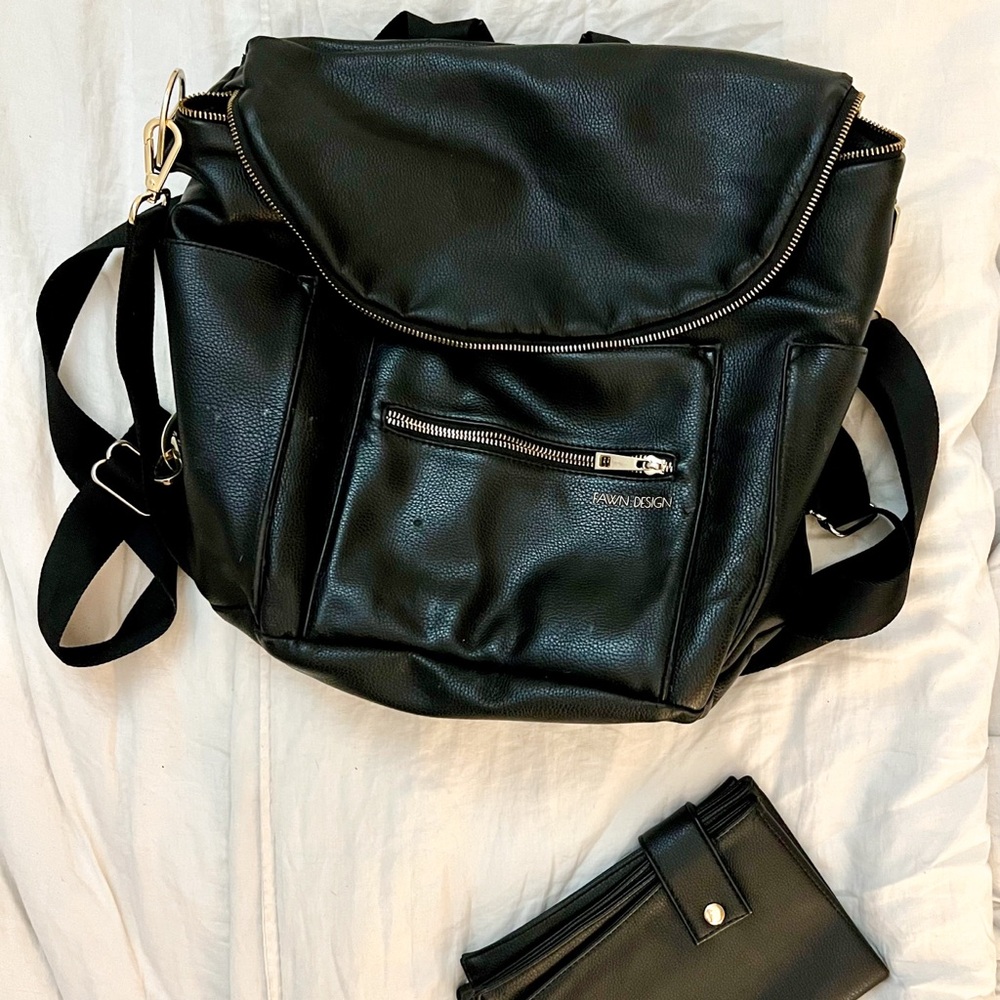 Fawn Design Black Vegan Leather Backpack with Change Pad